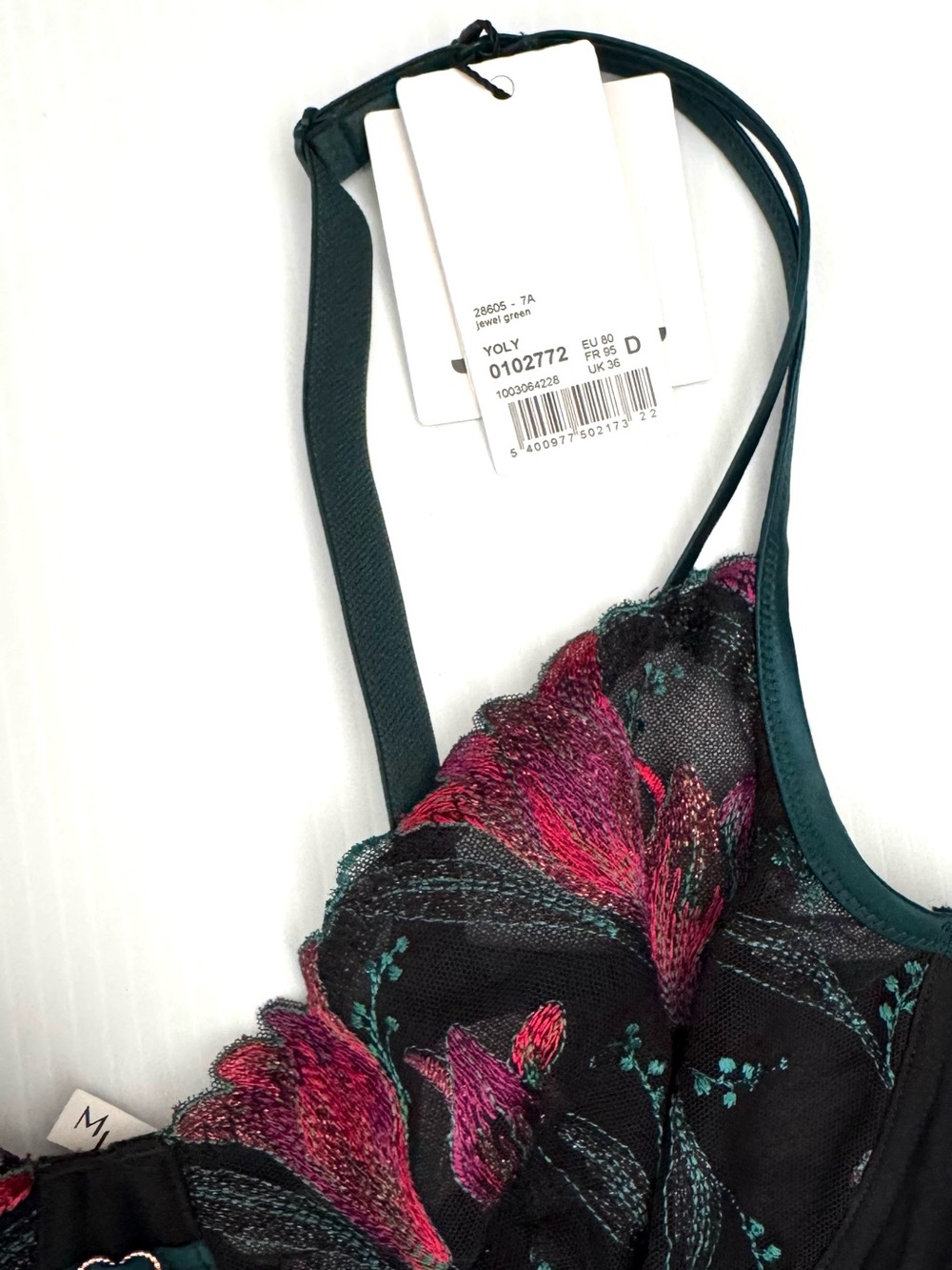 Marie Jo Yoly Lingerie Set Bra 36D Panty M Jewel Green Floral Lace NWT - Picture 7 of 9